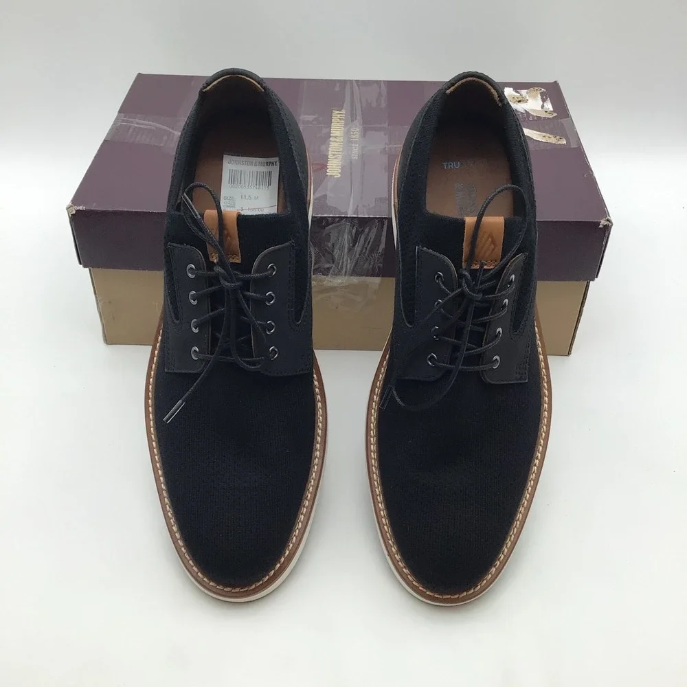 Johnston & Murphy Upton‎ Knit Plain Toe Black TRUFOAM Shoes Mens Size 11.5 M NEW